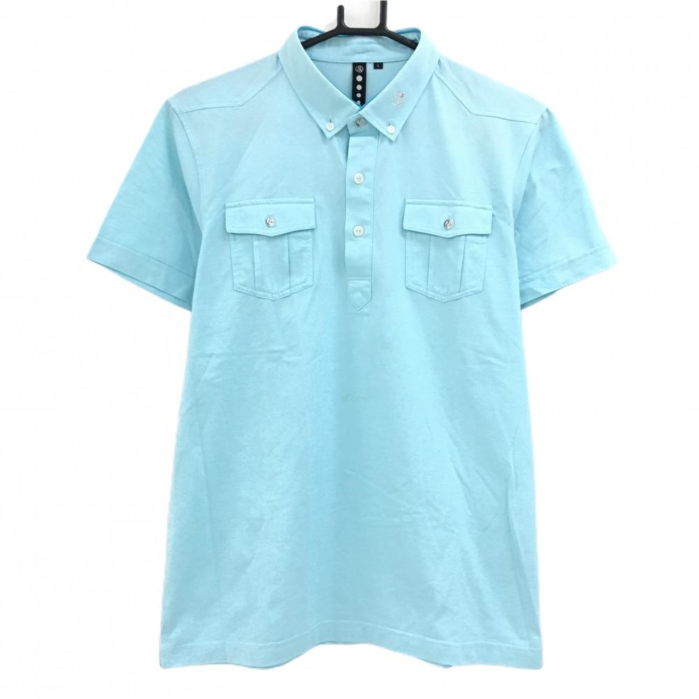 アンパスィ 半袖ポロシャツ ライトブルー ボタンダウン ラインストーン  メンズ L ゴルフウェア and per se