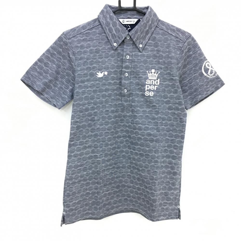 アンパスィ 半袖ポロシャツ ネイビー ドット ボタンダウン  メンズ M ゴルフウェア and per se