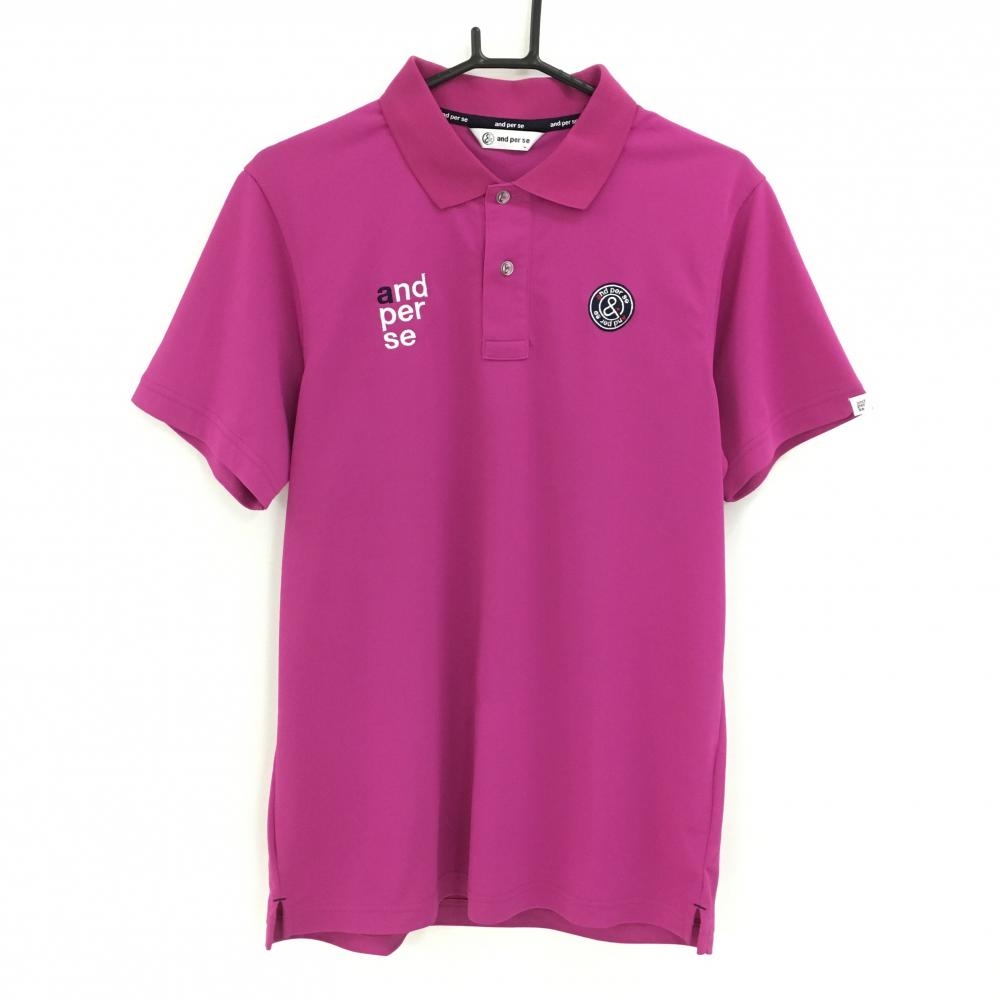 【超美品】アンパスィ 半袖ポロシャツ パープル ロゴ刺しゅう  メンズ L ゴルフウェア and per se