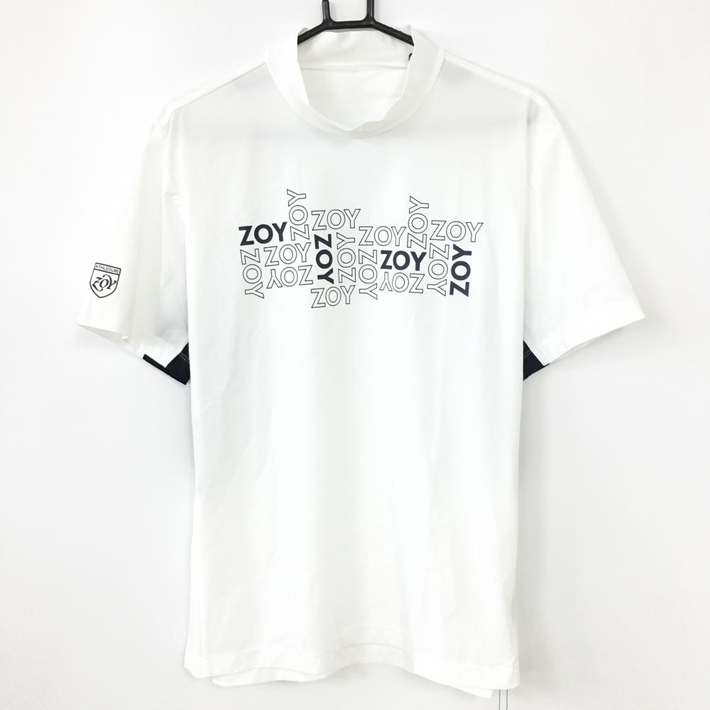 【美品】2021年＊and per se アンパスィ 半袖ハイネックシャツ 白×ネイビー バックロゴ ストレッチ メンズ LL ゴルフウェア