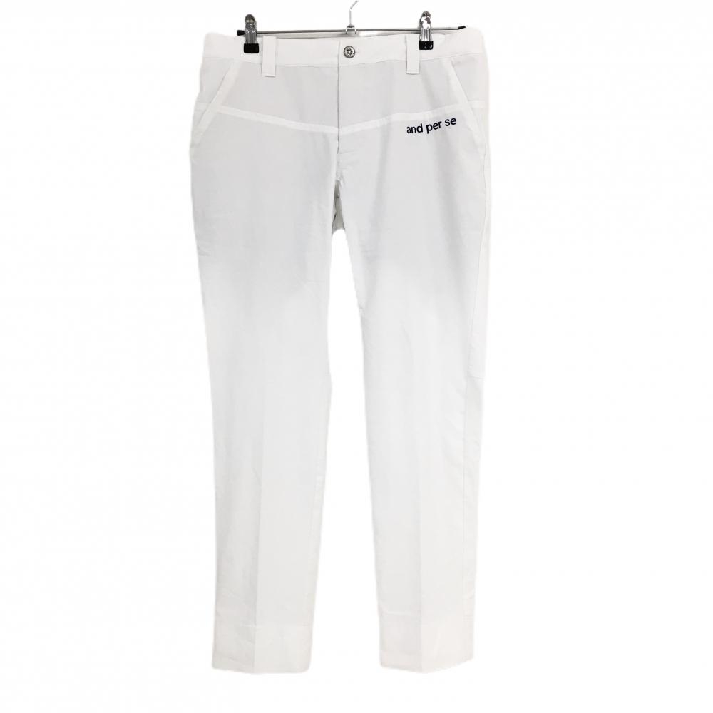 アンパスィ パンツ  白 格子地模様 ロゴネイビー 裏地付  メンズ LL ゴルフウェア and per se