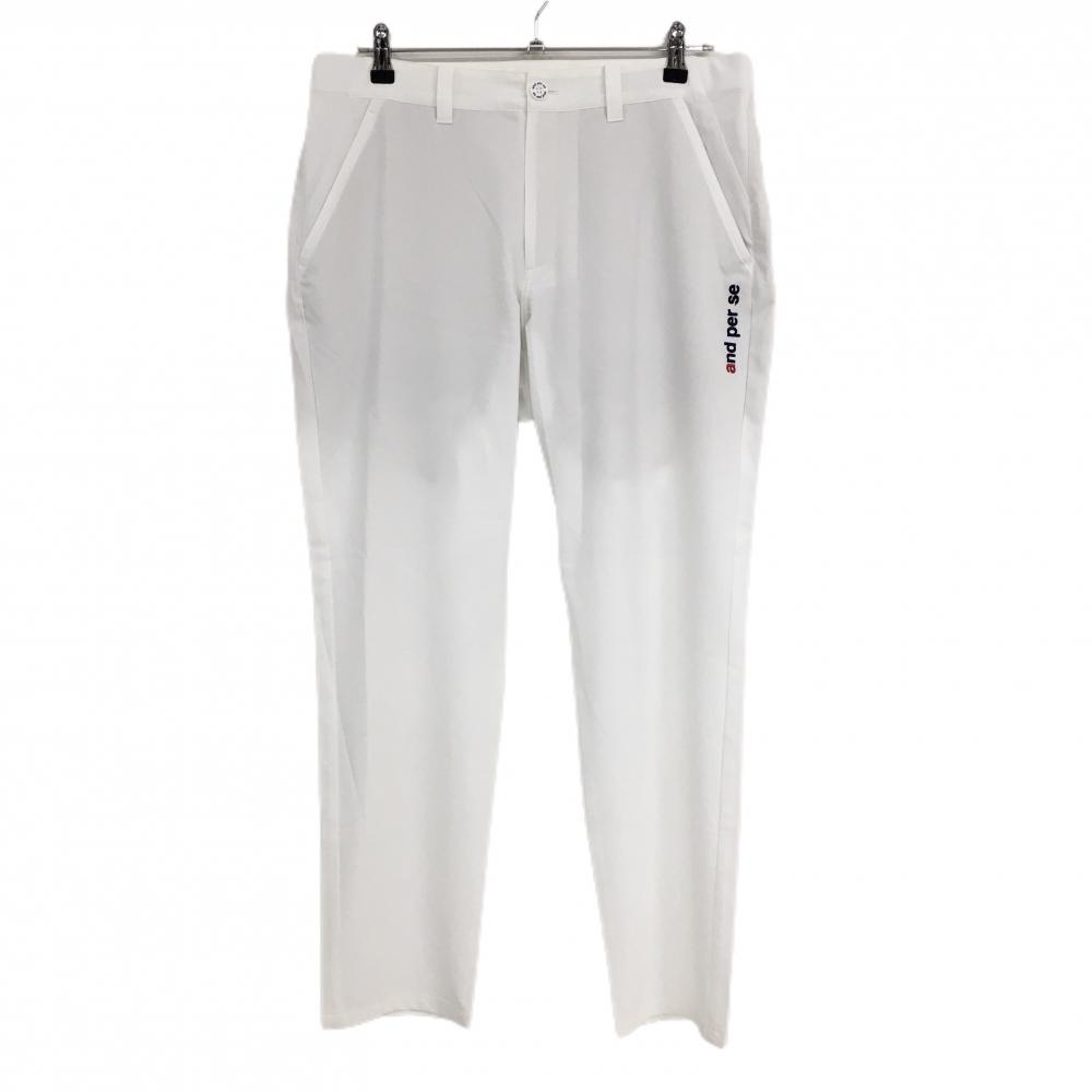 【超美品】アンパスィ パンツ 白 ロゴネイビー 裏地付 ストレッチ  メンズ L ゴルフウェア and per se