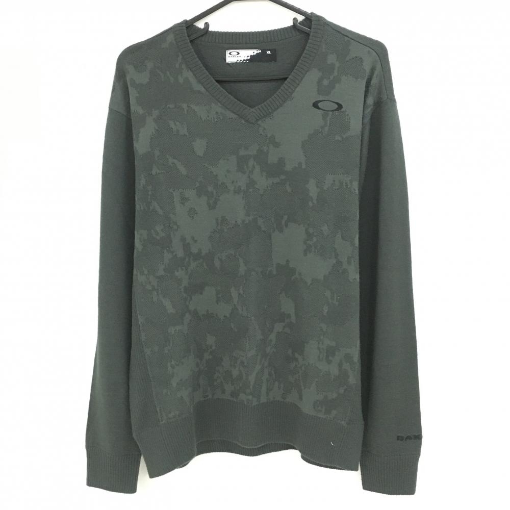 オークリー セーター グレー 前身頃総柄 Vネック ウール混 ニット  メンズ XL ゴルフウェア Oakley