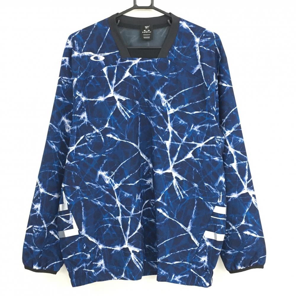 【超美品】オークリー スニード ネイビー×白 総柄 裏地メッシュ 後ろビッグプリント  メンズ L ゴルフウェア Oakley