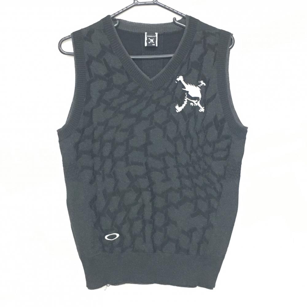 オークリー ニットベスト 黒 地模様 ラメ糸混 スカル刺しゅう ウール混  メンズ M ゴルフウェア Oakley