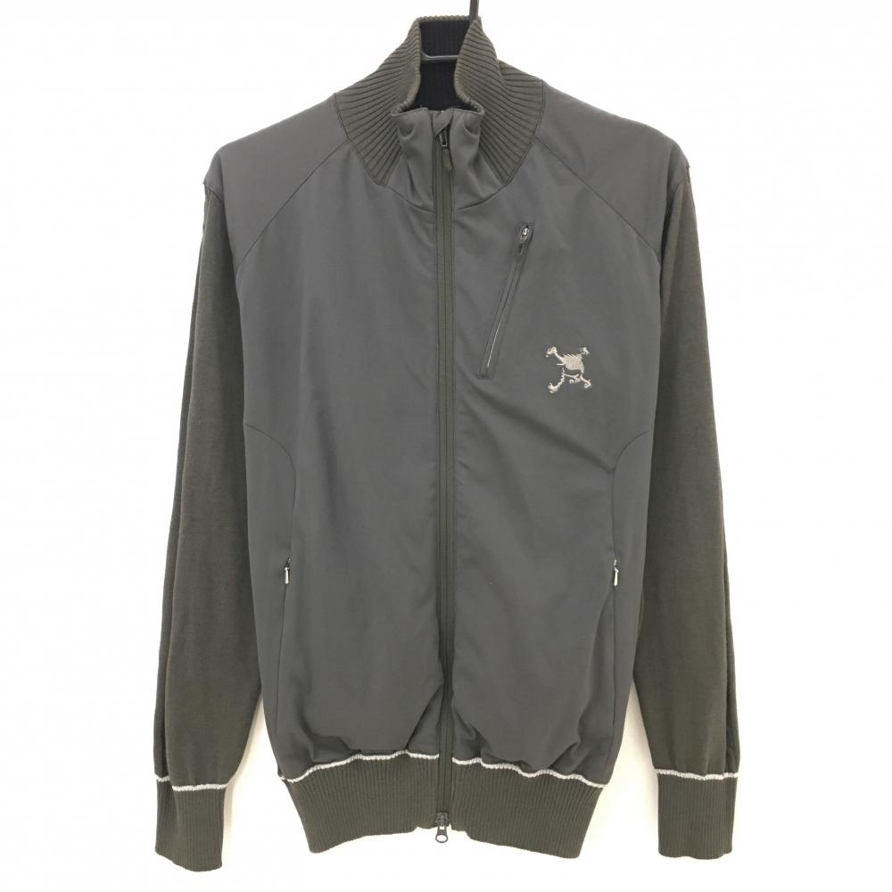 オークリー 切替ニットジャケット グレー ロゴラメ メンズ M ゴルフウェア Oakley