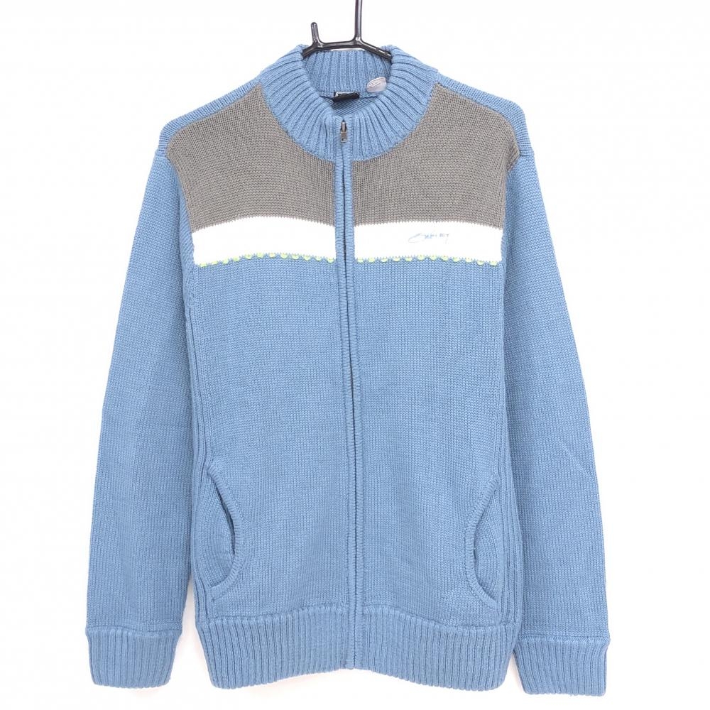 オークリー ニットジャケット スモーキーブルー×グレー ロゴ刺しゅう メンズ M ゴルフウェア Oakley