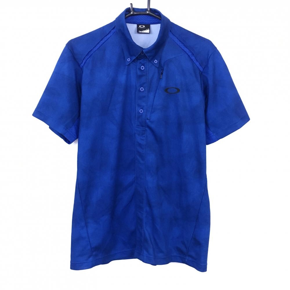 Oakley オークリー 半袖ポロシャツ ブルー 総柄 バックロゴ 一部メッシュ  メンズ L ゴルフウェア