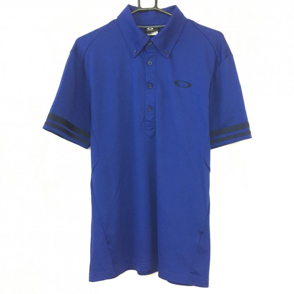【超美品】Oakley オークリー 半袖ポロシャツ ブルー×ダークネイビー ロゴ刺しゅう メンズ XL ゴルフウェア