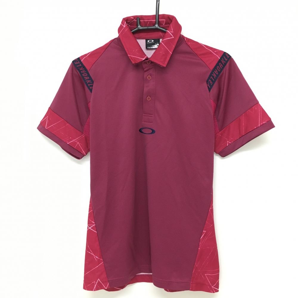 オークリー 半袖ポロシャツ ピンク×白 後ろ総柄 二重襟 メンズ M ゴルフウェア Oakley