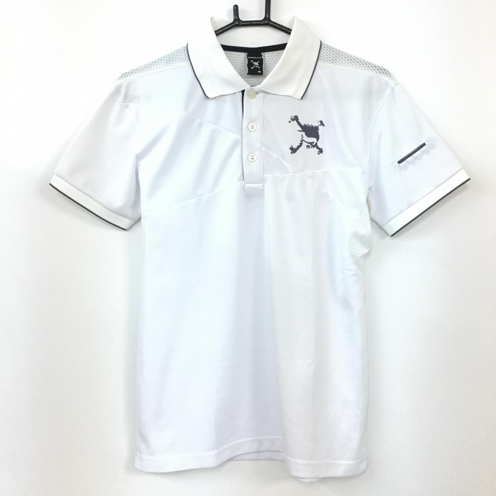 Oakley オークリー 半袖ポロシャツ 白×グレー スカル刺しゅう メンズ S ゴルフウェア