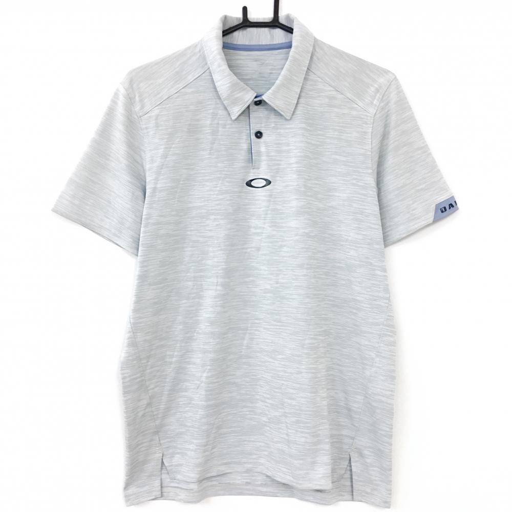 Oakley オークリー 半袖ポロシャツ ライトブルー×白 総柄 ロゴプリント  メンズ  ゴルフウェア