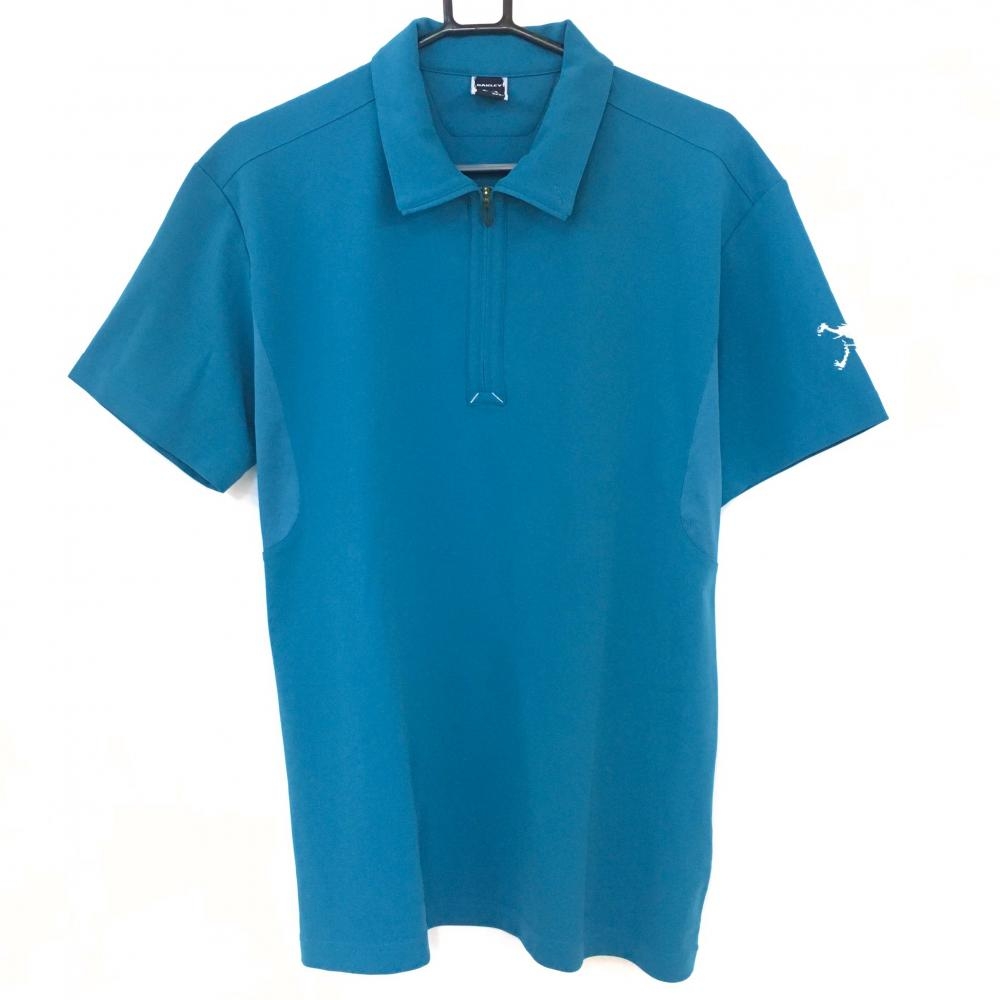 【超美品】Oakley オークリー 半袖ポロシャツ ブルーグリーン ハーフジップ 脇メッシュ シンプル メンズ XL ゴルフウェア