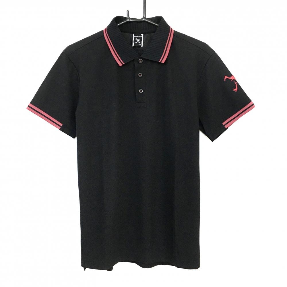 Oakley オークリー 半袖ポロシャツ 黒×ピンク 襟ニット メンズ M ゴルフウェア