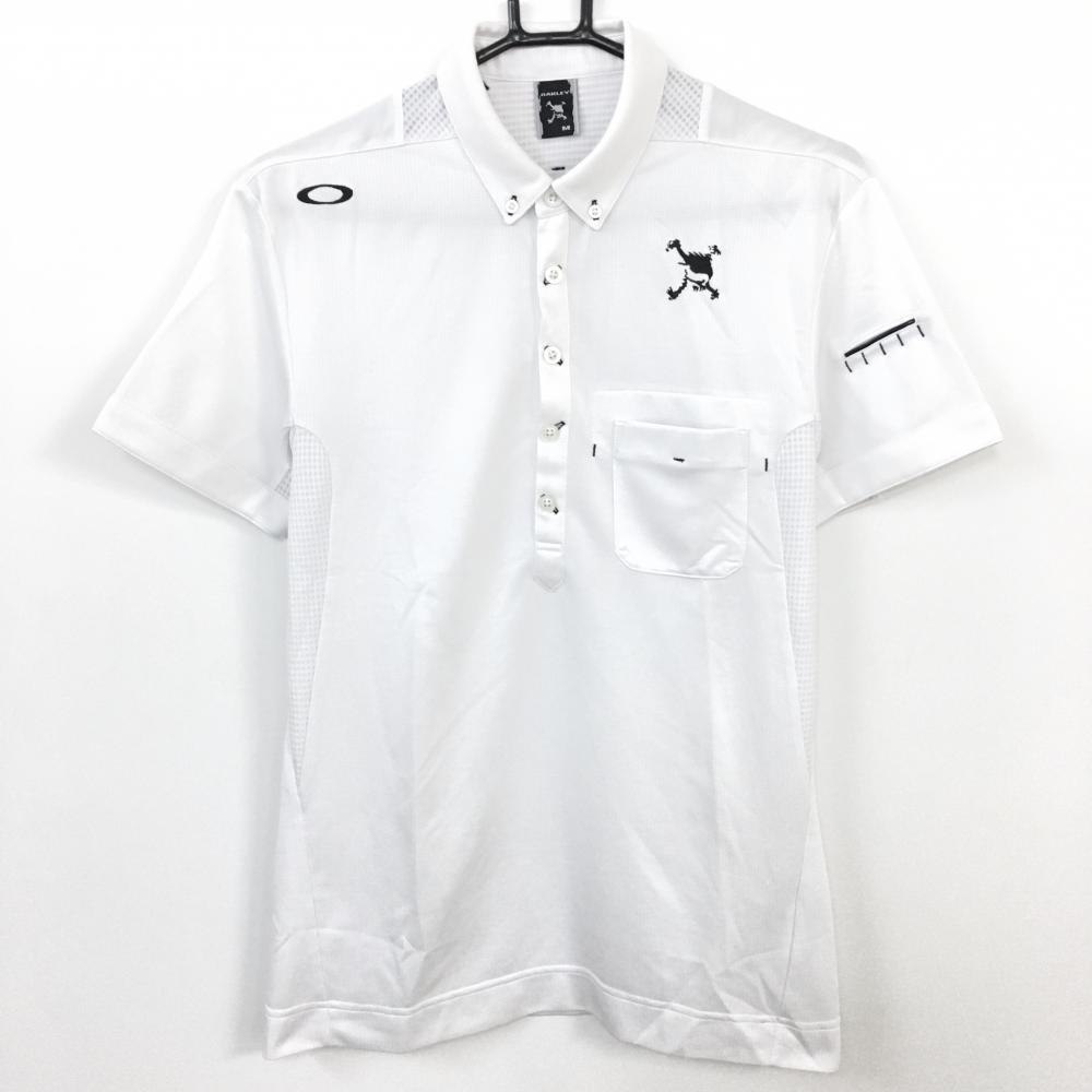 Oakley オークリー 半袖ポロシャツ 白×黒 ボタンダウン メンズ M ゴルフウェア