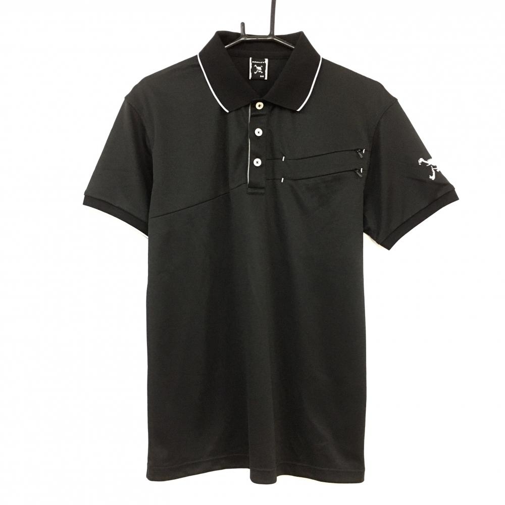 Oakley オークリー 半袖ポロシャツ 黒×白 前立てストライプ 胸ジップポケット メンズ M ゴルフウェア