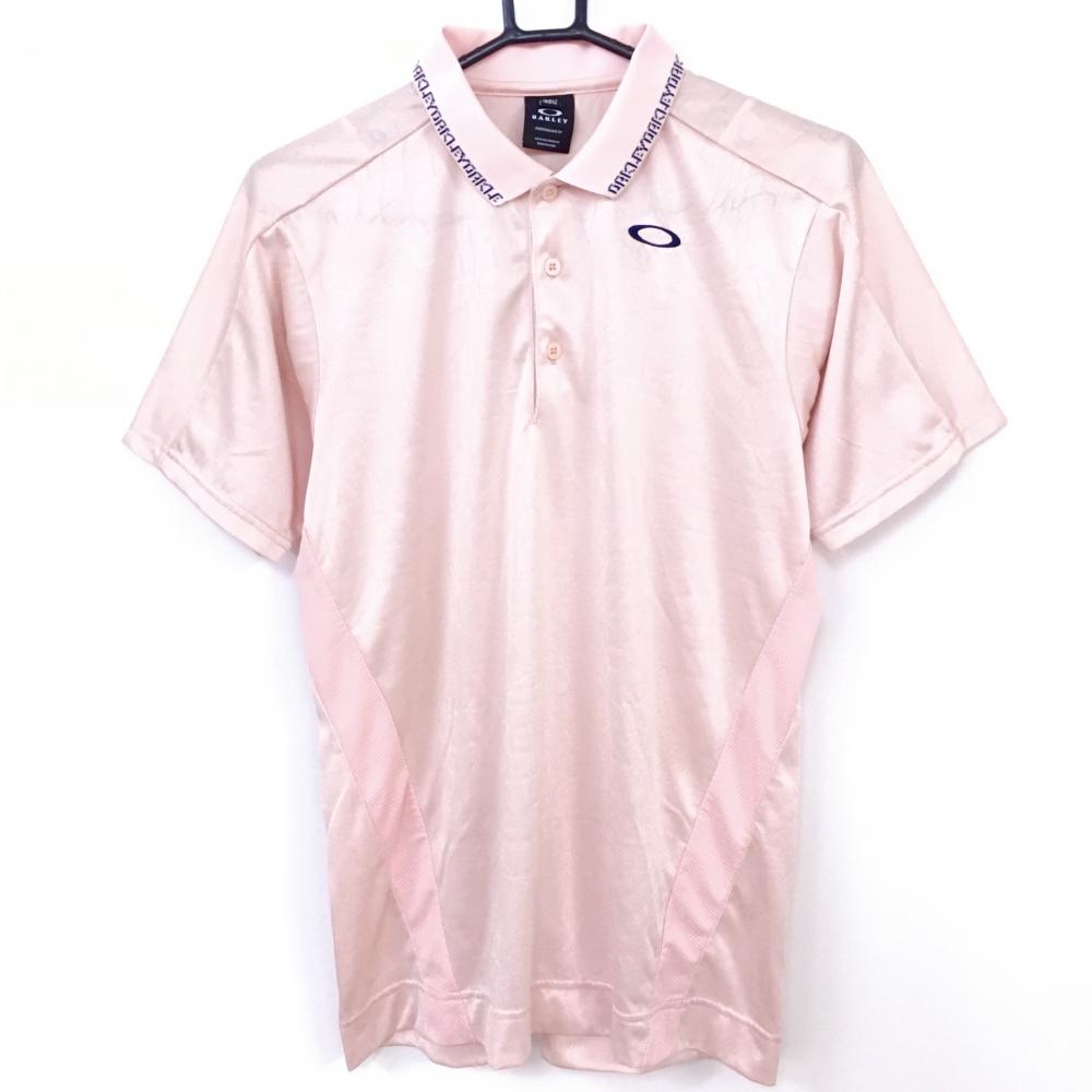 【美品】Oakley オークリー 半袖ポロシャツ ライトピンク 総柄 バックロゴ メンズ M ゴルフウェア