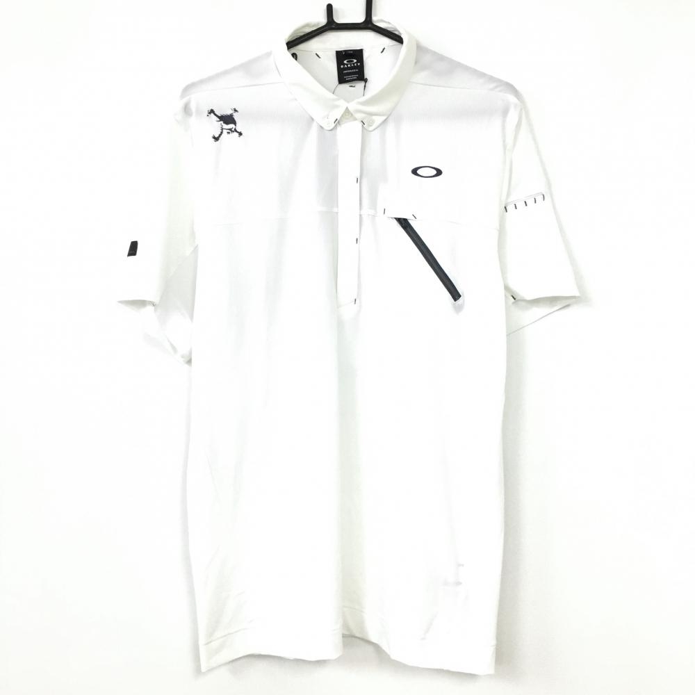 【新品】Oakley オークリー 半袖ポロシャツ 白×グレー バックロゴプリント カラット  メンズ XL ゴルフウェア