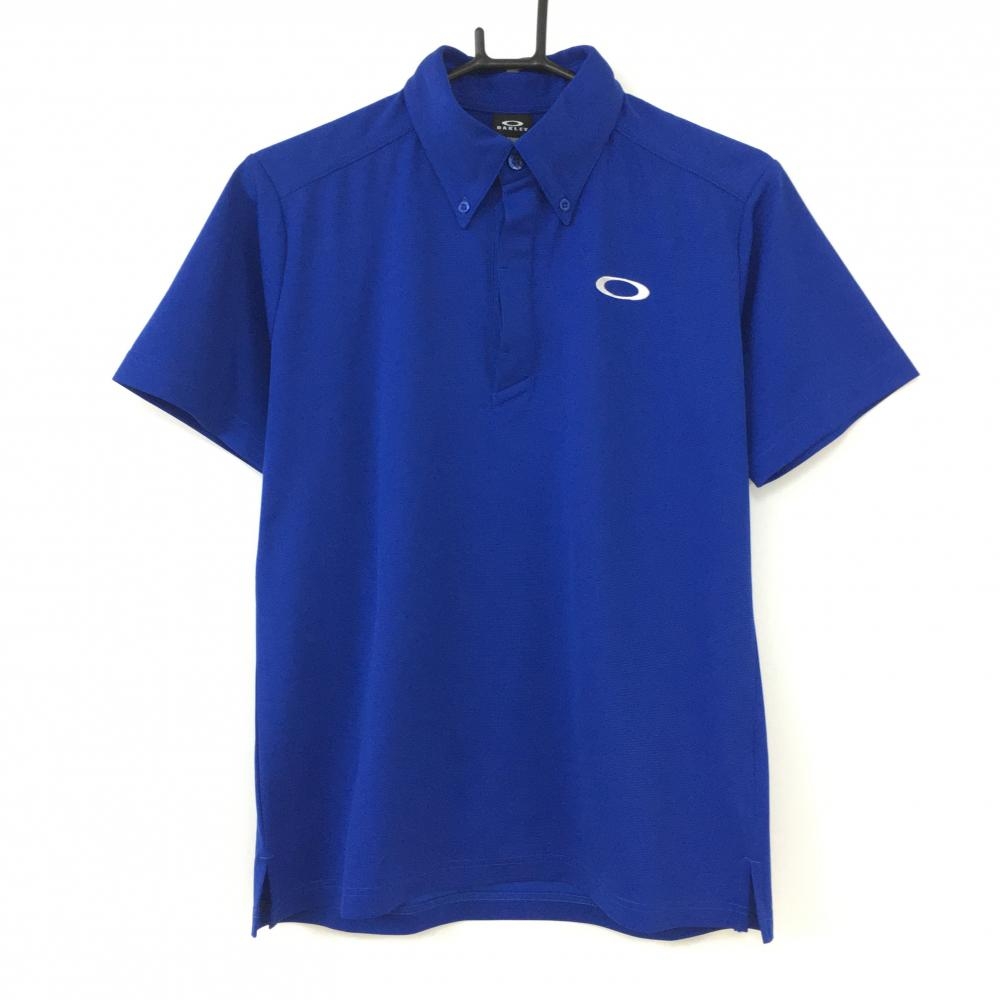 【超美品】Oakley オークリー 半袖ポロシャツ ブルー ボタンダウン シンプル メンズ MEDIUM ゴルフウェア