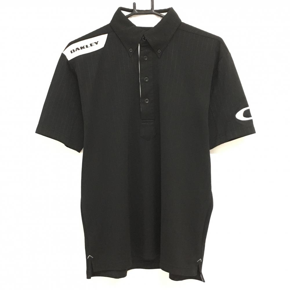 【美品】オークリー 半袖ポロシャツ 黒 ストライプ地模様 一部メッシュ  メンズ M ゴルフウェア Oakley