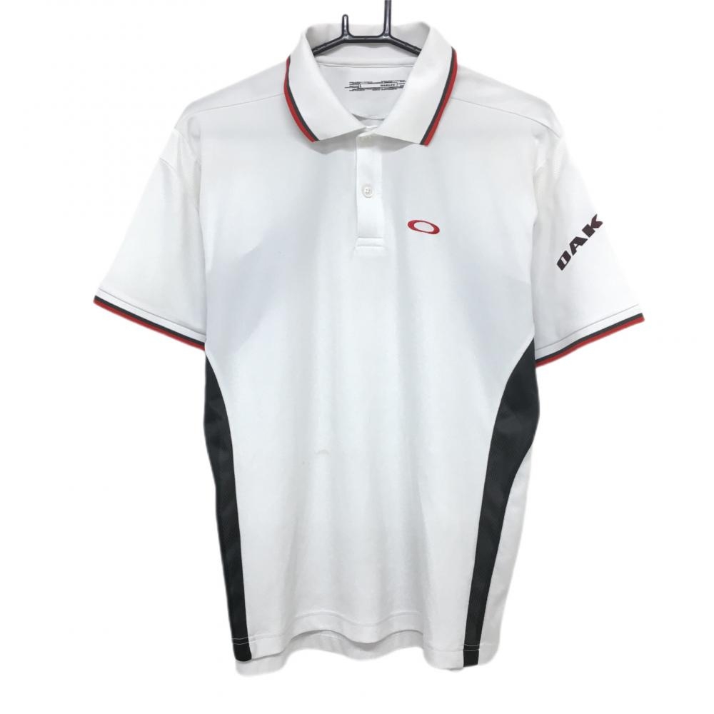 オークリー 半袖ポロシャツ 白×ダークグレー 襟袖口ライン メンズ L ゴルフウェア Oakley