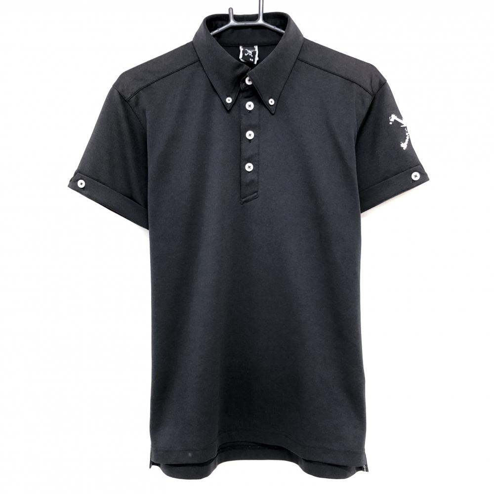 オークリー 半袖ポロシャツ 黒×白 ボタンダウン 前立て異素材  メンズ M ゴルフウェア Oakley