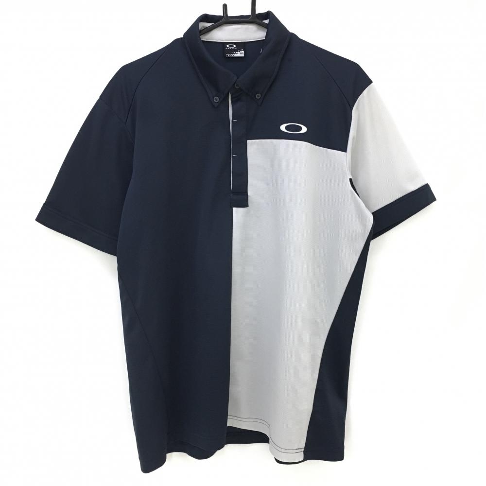オークリー 半袖ポロシャツ ネイビー×グレー 切替 ボタンダウン メンズ XXL ゴルフウェア 大きいサイズ Oakley