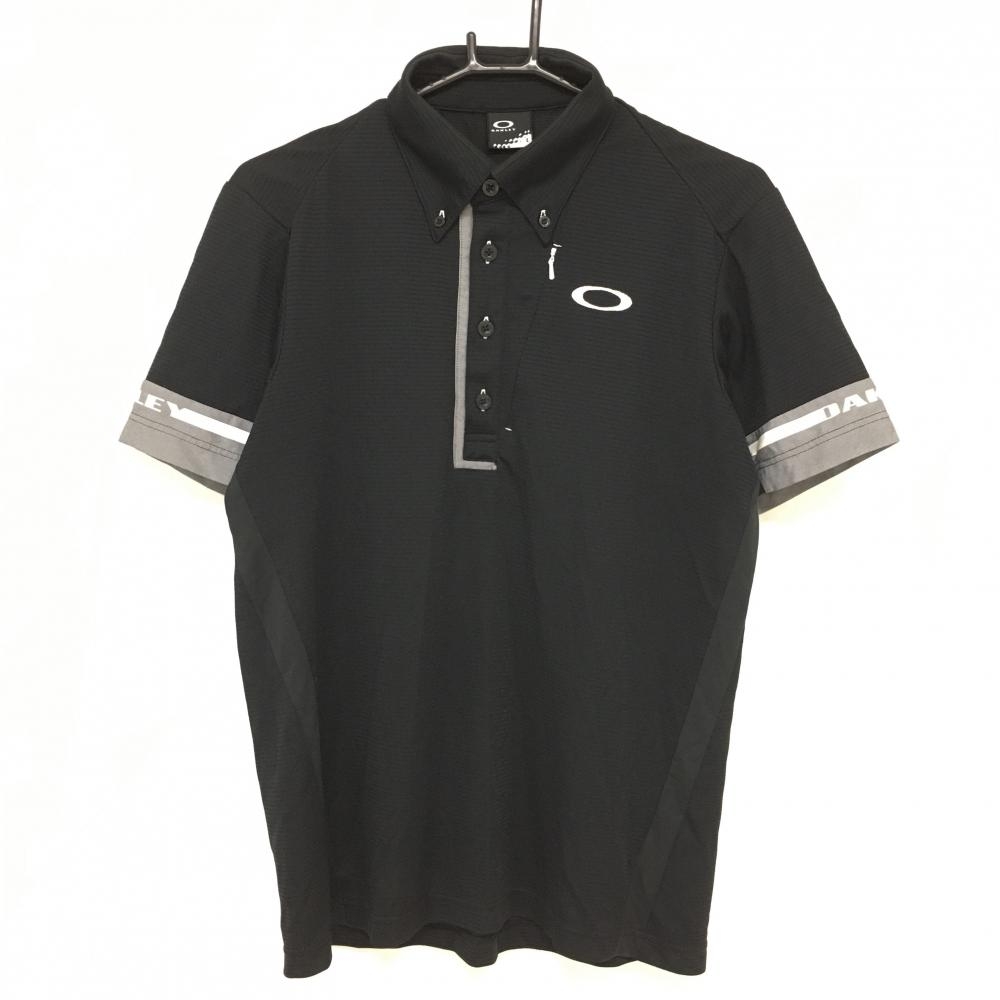 【美品】オークリー 半袖ポロシャツ 黒×白 ボタンダウン メンズ L ゴルフウェア Oakley
