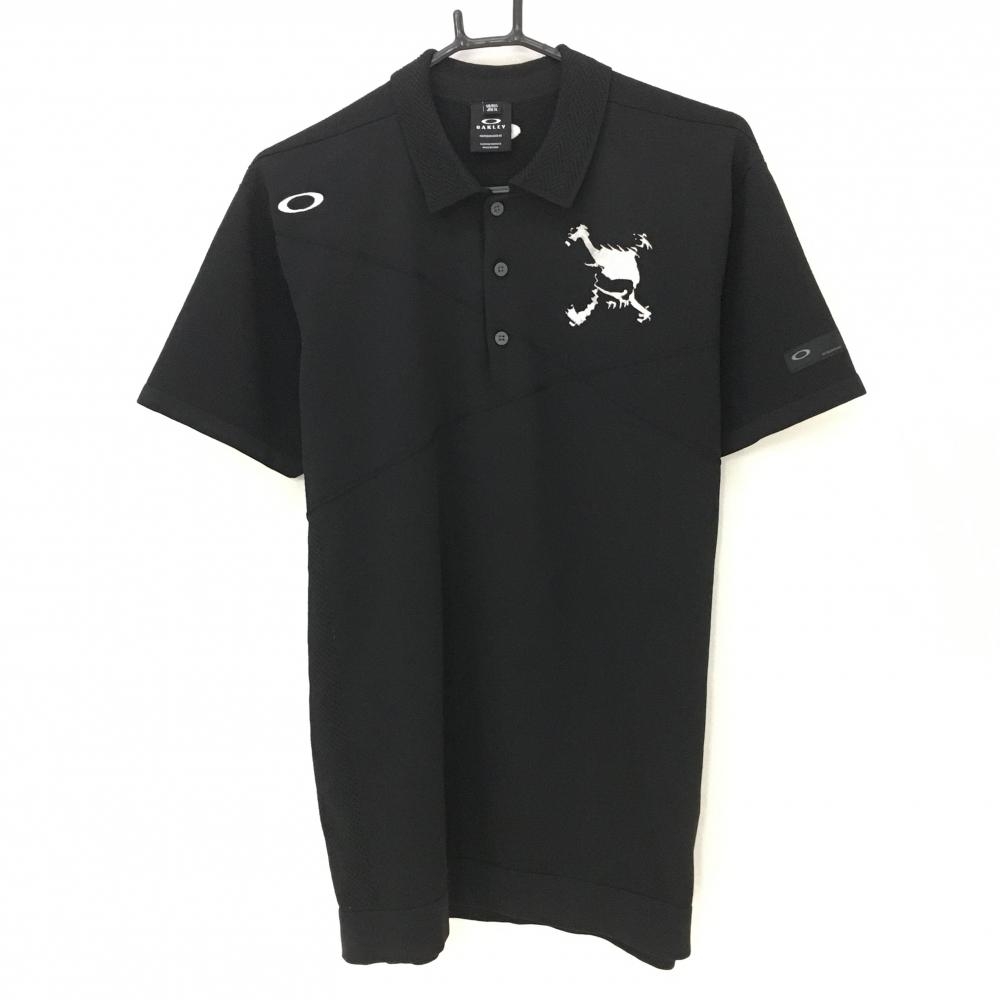 【超美品】オークリー 半袖ニットポロシャツ 黒 サイド透かし編み メンズ XL ゴルフウェア Oakley