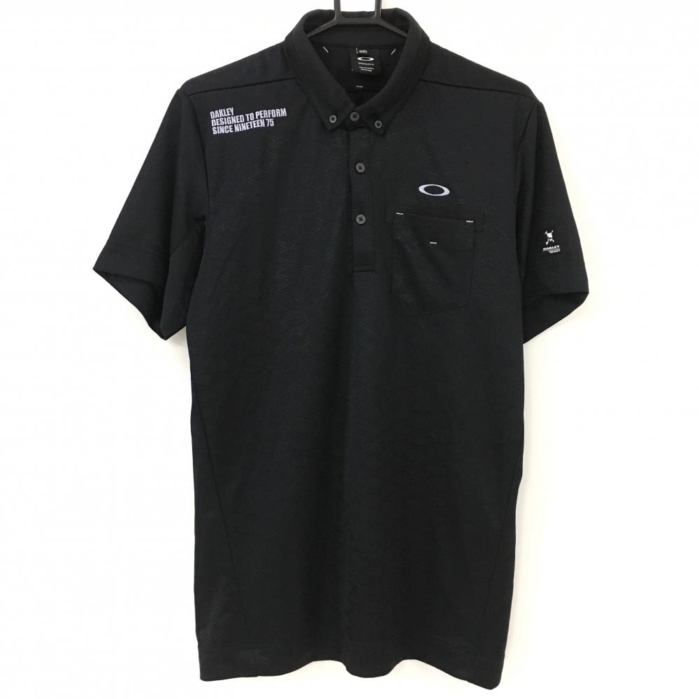 【美品】オークリー 半袖ポロシャツ 黒 斜めチェック地模様 ボタンダウン  メンズ XL ゴルフウェア Oakley