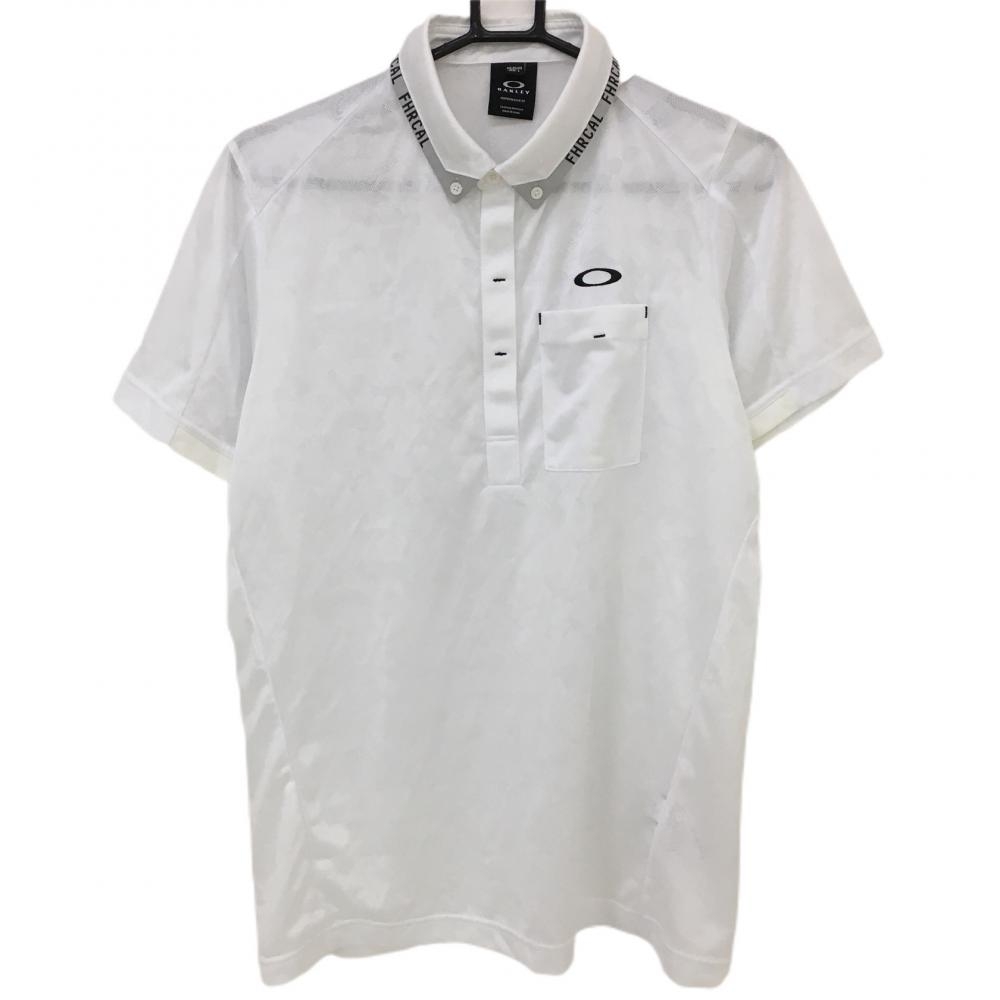 オークリー 半袖ポロシャツ 白 襟英字 メッシュ地 メンズ L ゴルフウェア 2022年モデル Oakley