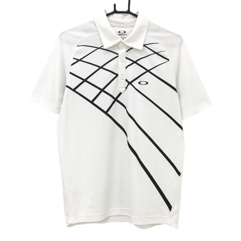 オークリー 半袖ポロシャツ 白×黒 前面プリント メンズ S/P ゴルフウェア Oakley