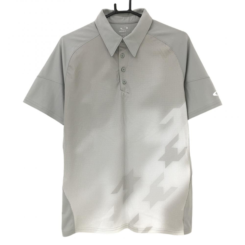 オークリー 半袖ポロシャツ グレー×白 ドット調 ロゴプリント メンズ L/G ゴルフウェア Oakley