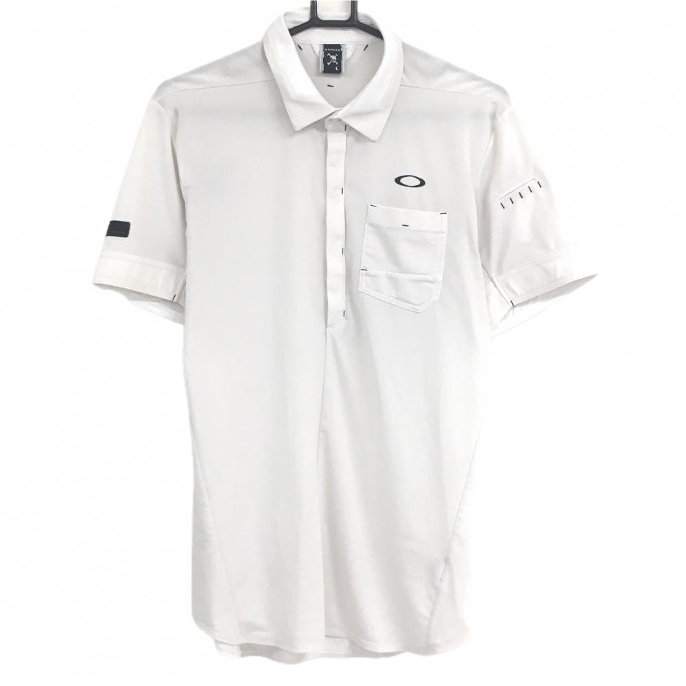【美品】オークリー 半袖ポロシャツ 白 胸ポケット ロゴ刺しゅう メンズ L ゴルフウェア Oakley