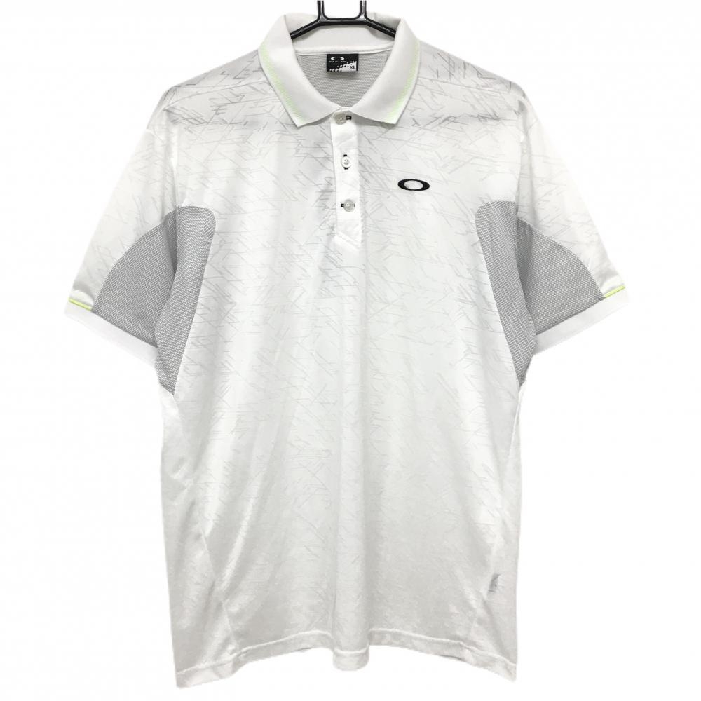 【美品】オークリー 半袖ポロシャツ 白×グレー 総柄織生地 メンズ XL ゴルフウェア Oakley