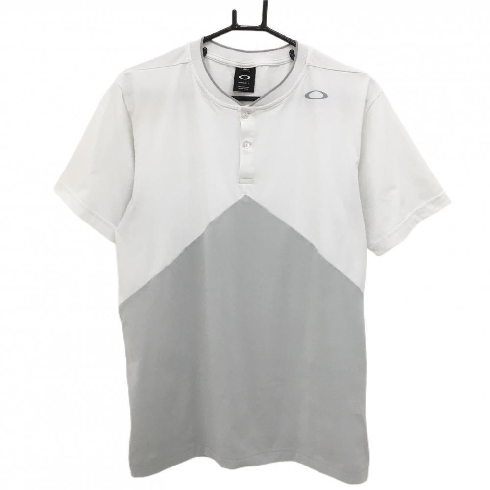 オークリー 半袖ポロシャツ 白×ライトグレー バイカラー  メンズ L ゴルフウェア Oakley