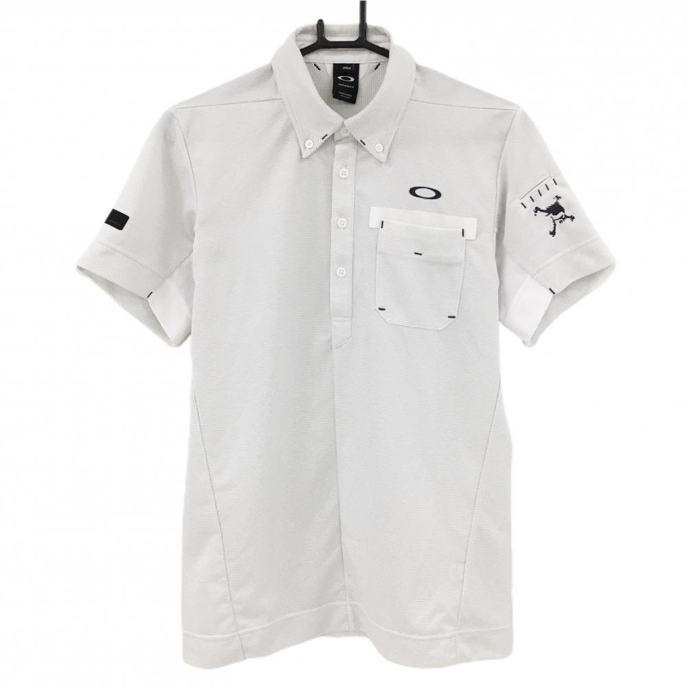 オークリー 半袖ポロシャツ ライトグレー 地模様 ボタンダウン ティー装着可 メンズ M ゴルフウェア Oakley