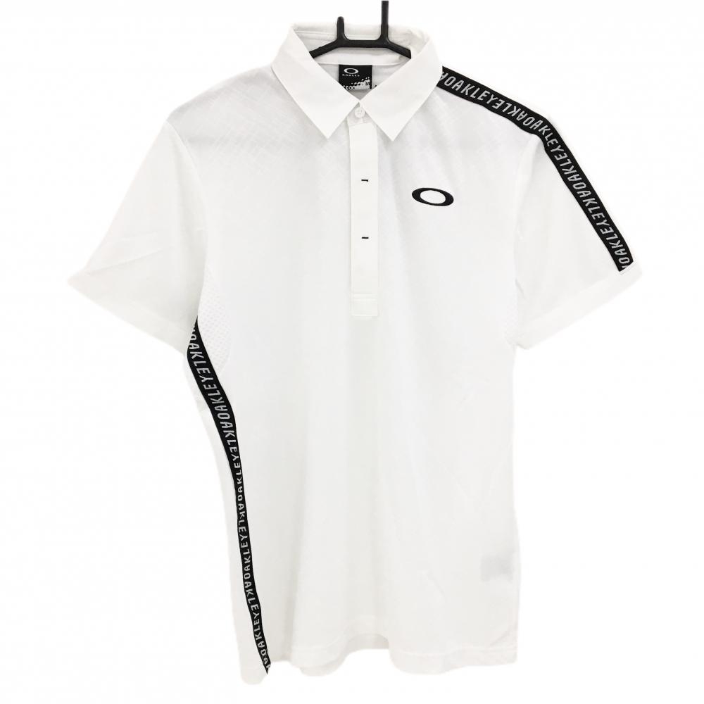 【新品】オークリー 半袖ポロシャツ 白 総柄地模様 一部メッシュ 吸汗速乾 メンズ M ゴルフウェア Oakley