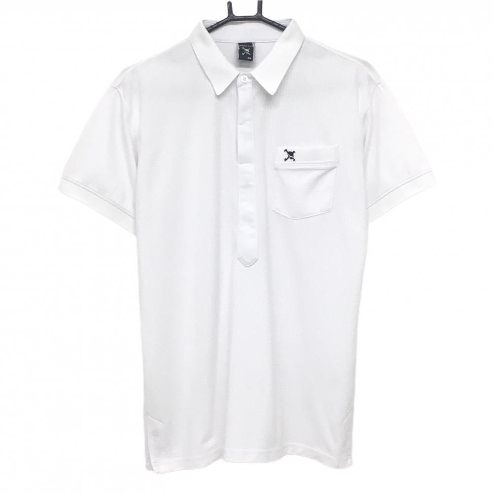 【超美品】オークリー 半袖ポロシャツ 白 織生地 スカル刺しゅう  メンズ M ゴルフウェア Oakley