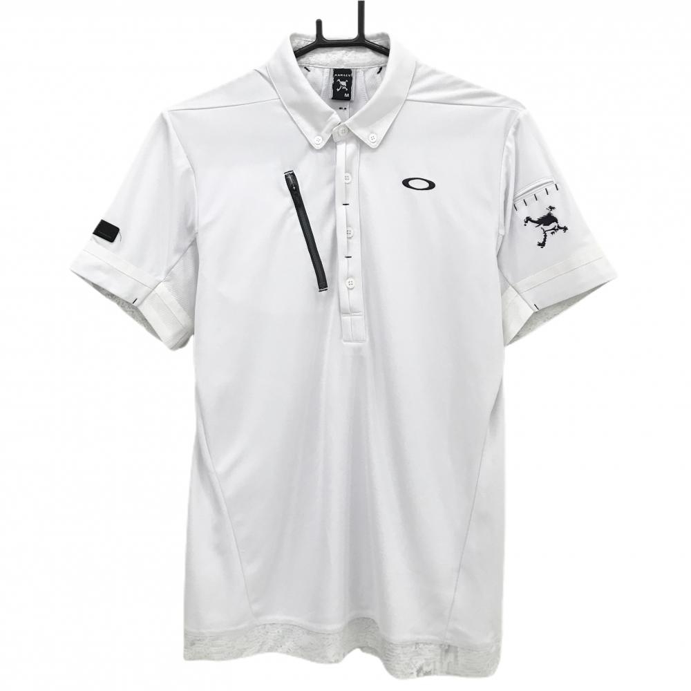 オークリー 半袖ポロシャツ 白×ダークグレー ティー装着可  メンズ M ゴルフウェア Oakley