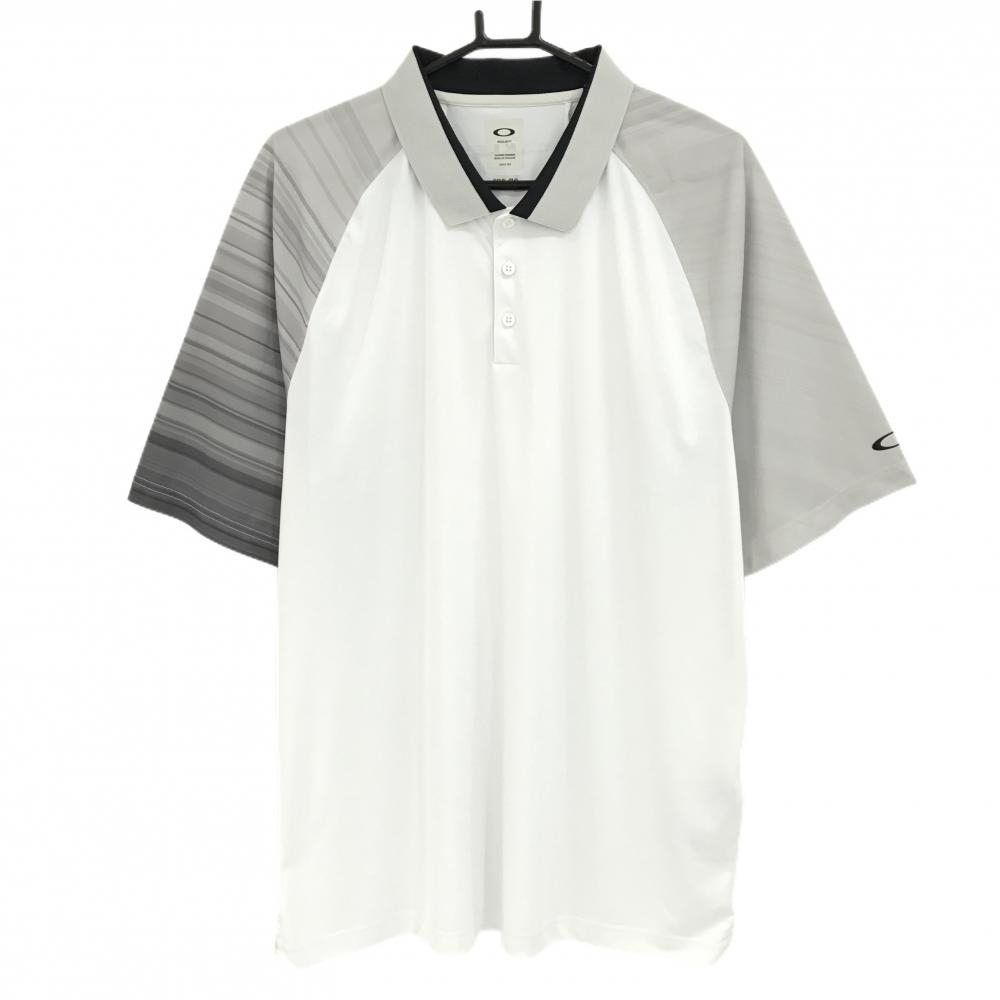 オークリー 半袖ポロシャツ ライトグレー×白 斜めストライプ調 グラデーション メンズ 3XL ゴルフウェア Oakley