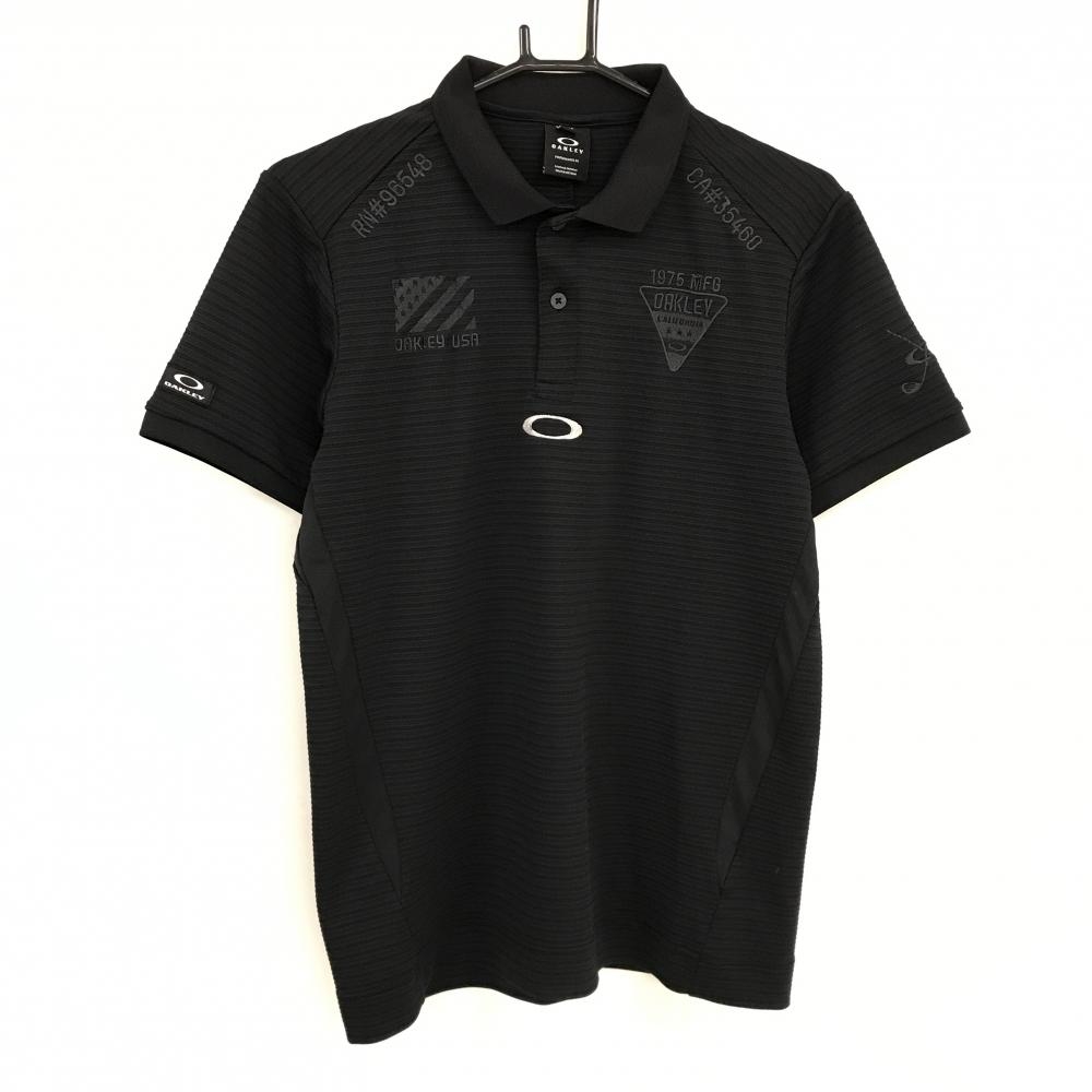 【超美品】オークリー 半袖ポロシャツ 黒系 ボーダー ロゴ刺しゅう メンズ M ゴルフウェア Oakley