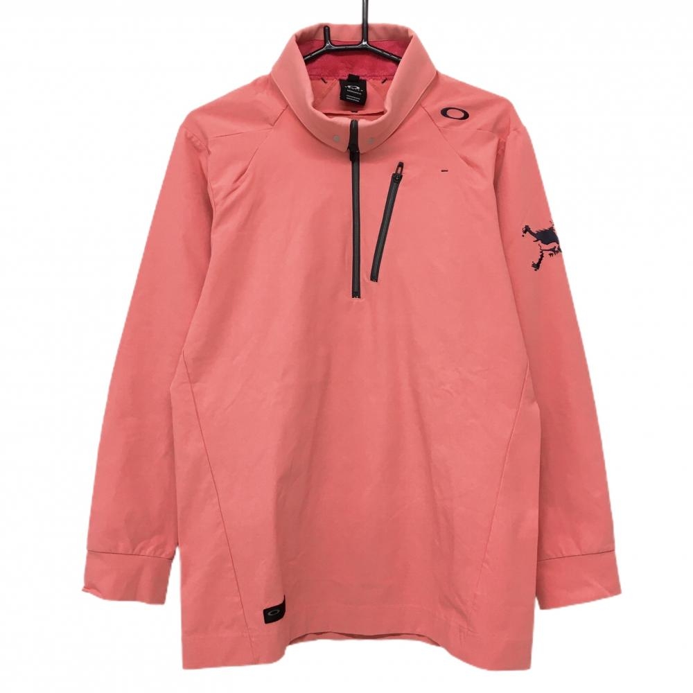 【美品】オークリー 長袖ポロシャツ ピンク系×黒 ハーフジップ 襟内側起毛  メンズ XL ゴルフウェア Oakley