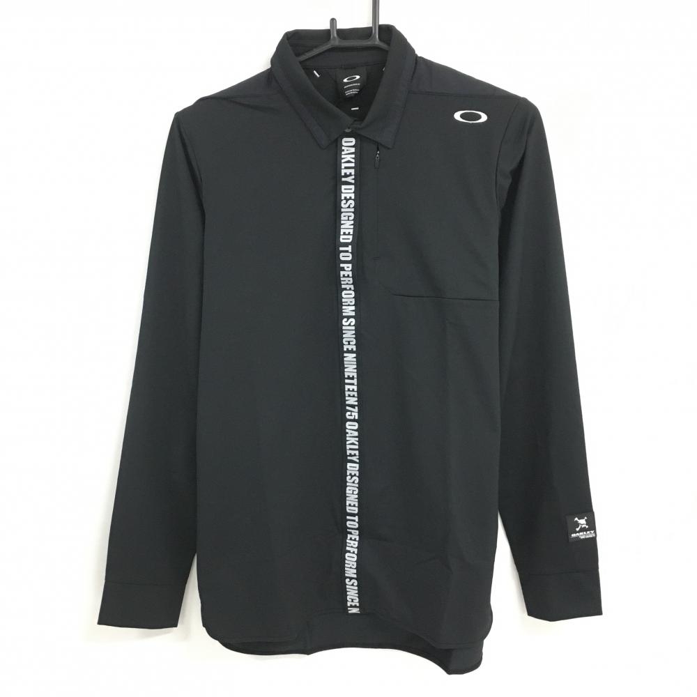【新品】オークリー 長袖ポロシャツ 黒×白 前立てロゴ 吸汗速乾 防風 メンズ M ゴルフウェア Oakley