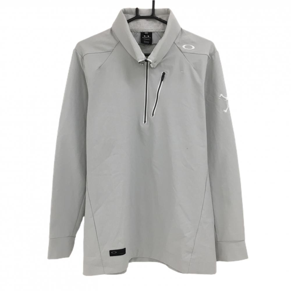 オークリー 長袖ポロシャツ ライトグレー ロゴ白 ハーフジップ ネック起毛 メンズ XL ゴルフウェア Oakley