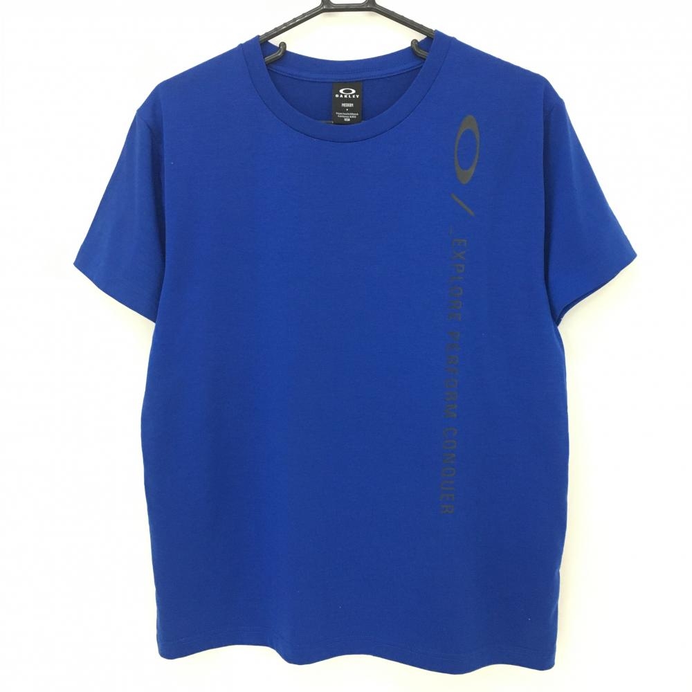 【美品】オークリー Tシャツ ブルー×黒 プリントロゴ メンズ MEDIUM ゴルフウェア Oakley