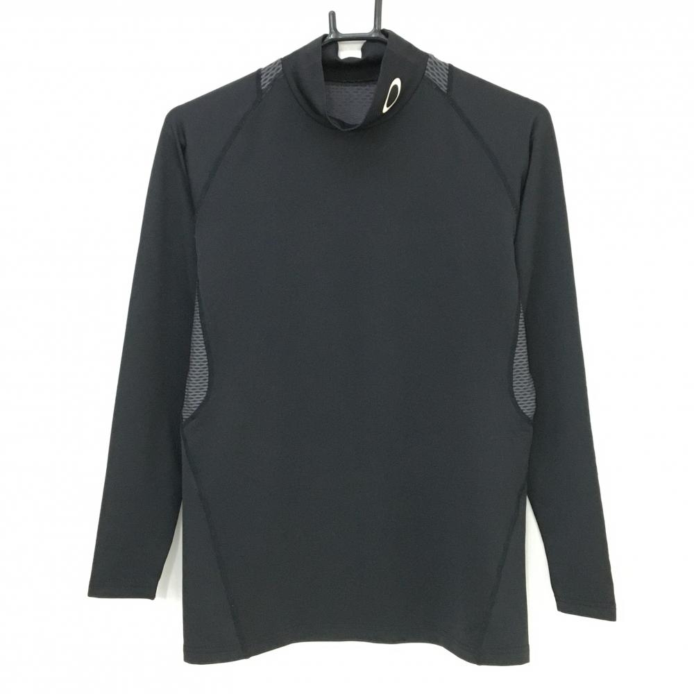【美品】オークリー ハイネックインナーシャツ 黒×グレー 一部メッシュ ネックロゴ  メンズ L ゴルフウェア Oakley