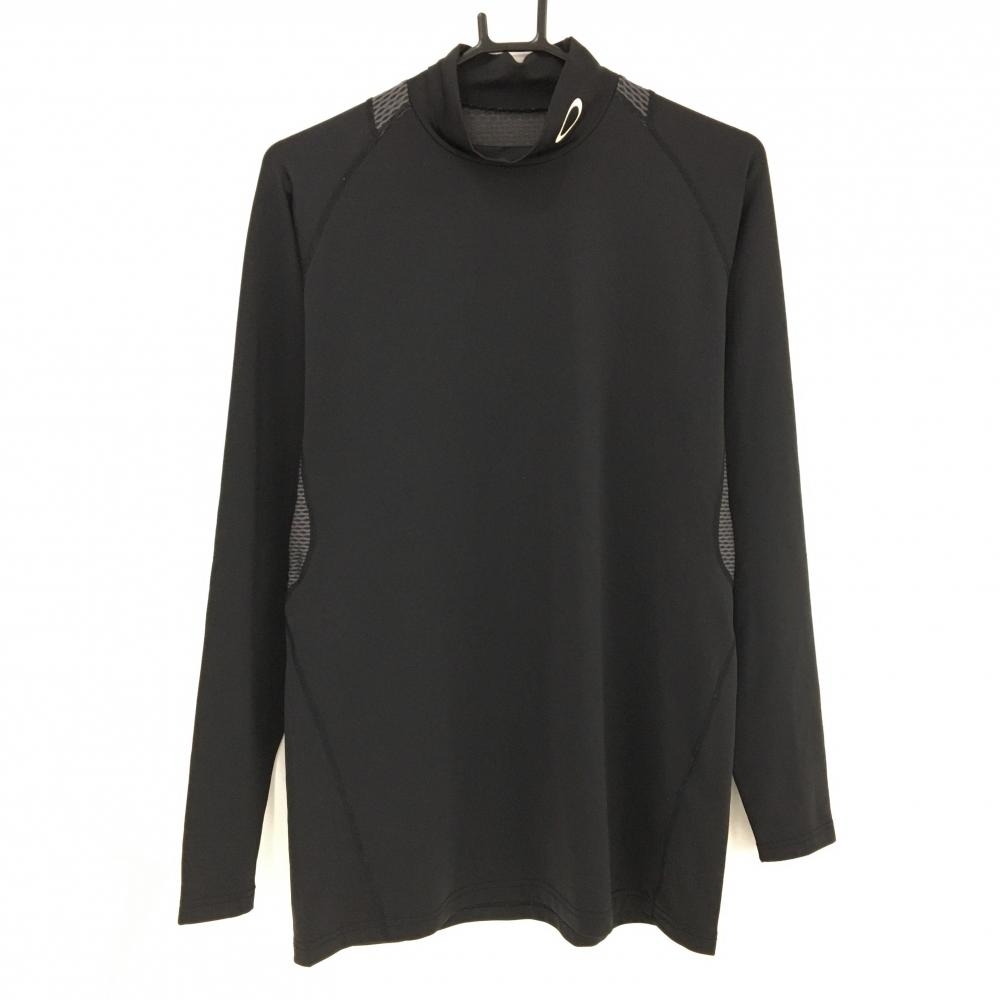 【超美品】オークリー ハイネックインナーシャツ 黒×グレー 背面ネック下・袖下一部メッシュ ストレッチ メンズ 2XL ゴルフウェア Oakley