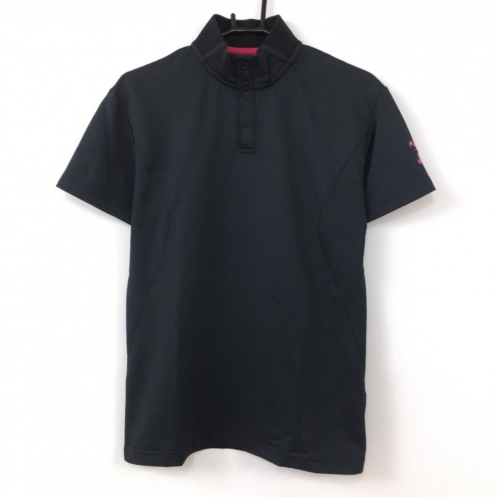 【美品】Oakley オークリー 半袖ハイネックシャツ 黒 袖ロゴ シンプル メンズ Ｍ ゴルフウェア
