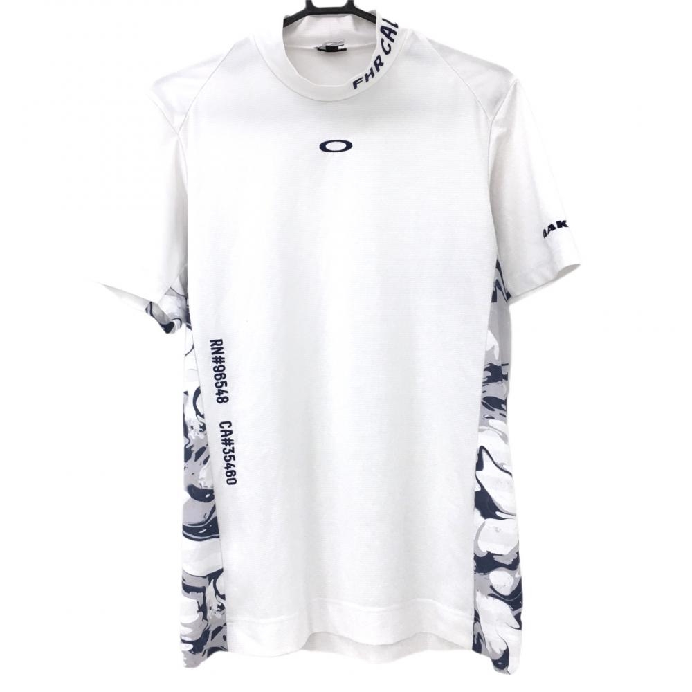 オークリー 半袖ハイネックシャツ 白×ネイビー サイド柄  メンズ M ゴルフウェア 2022年モデル Oakley